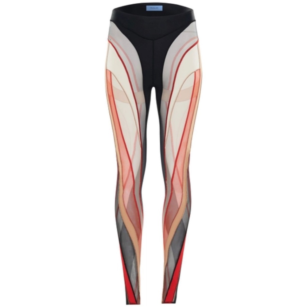 Mugler Sheer Panel Leggings in the color Black And Red
